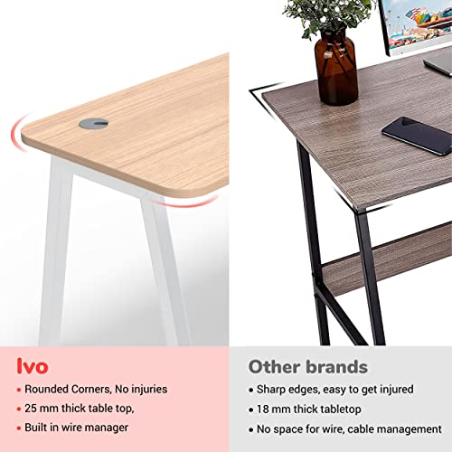 Image of KOKUYO IVO Home Office Desk - Heavy-Duty Work Table for Home, Study, Office & Workspace | 25mm Thick Engineered Wood Top, Sturdy & Angular Metal Legs | (White, 900MM)