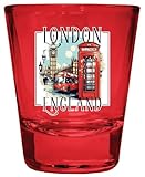 R and R Imports London England Design C Souvenir Full Color 2oz Shot Glass Red Single