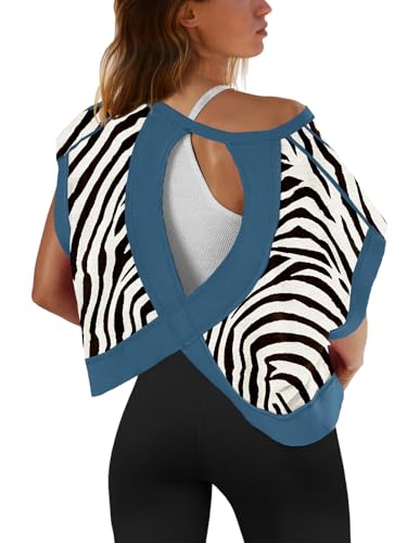 Image of SENSERISE Womens Open Back Workout Tops Backless Short Sleeve Athletic Shirt Running Crop Top Gym Yoga Tee