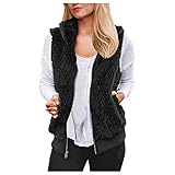 Generic Plüsch Weste Damen Outdoor Kapuzen Weste ärmellos Fleeceweste Teddyfell Warm Fellweste Teddyfleece Fellweste Winter Elegante Cardigan Damen Kunstfell Jacke, Z1-Schwarz, M