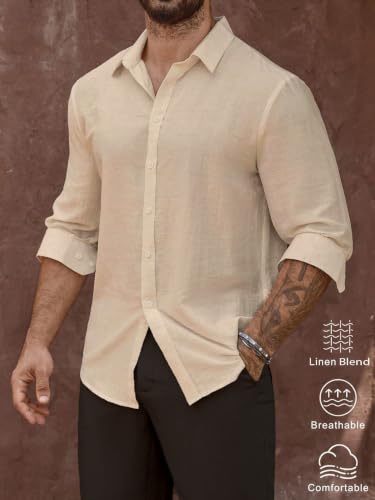 Image of Men's Casual Button Down Shirts Long Sleeve Linen Touch Textured Shirt Wrinkle Free Fashion Casual Vacation Beach Summer Shirt (1001)