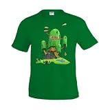 Algodón 100% Camiseta Hora de Aventuras ,Finn y Jake en su casa,manga corta verde (Talla: 11-12 años)