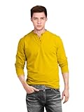 fanideaz Mens Henley Long Sleeve T Shirt Cotton Soft Breathable Comfort Top_0266MT_XL_Yellowish Mustard