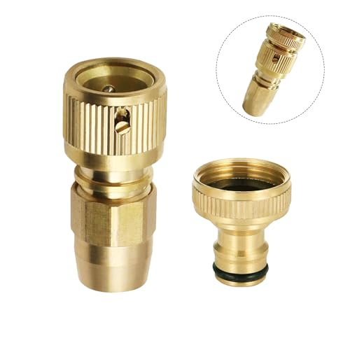 Expandable Garden Hose Repair Kit Solid Brass Hose Quick Connect Fittings 3/4 Inch GHT Female Faucet Adapter Flexible Hose Connectors Water Hose End Repair Accessories 1 Set