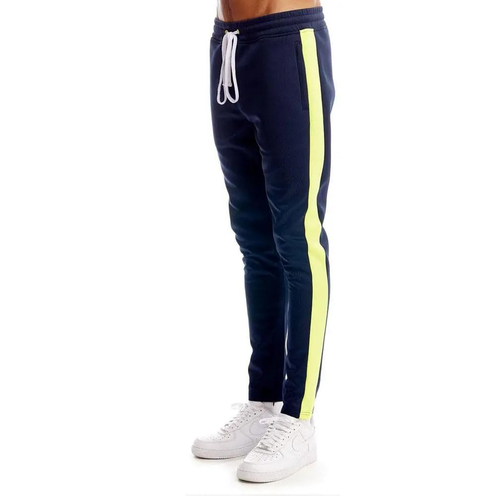 Rebel Minds Men Track Pants - Stylish Men's Sweatpants, Joggers for Men, Athletic and Casual Wear, with Pockets Navy Yellow