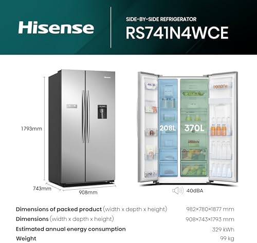 Hisense 578L Black American Side-by-Side Fridge Freezer with Water Dispenser - Image 3