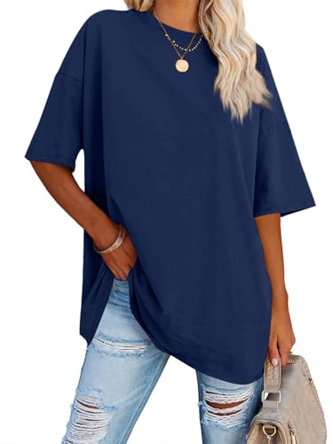 Fisoew Womens Oversized T Shirts Tees Half Sleeve Crew Neck Cotton Tunic Tops