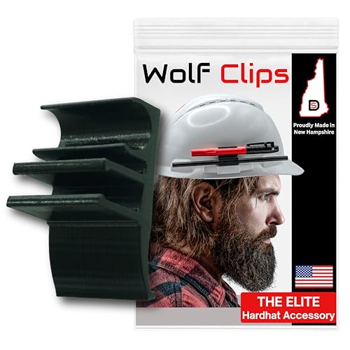 Diligence Wolf Clips – Hard Hat Accessory Clip – Durable PETG Construction Tool Holder – Job Site Clip Fits Full Brim Hard Hat – Quick Installation (Black, Marker & Carpenter's Pencil Holder)