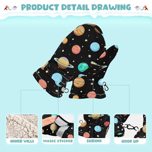 OTVEE Solar System Planets Space Pattern Kids Winter Mittens 1 Pair Warm Gloves for Boys and Girls4