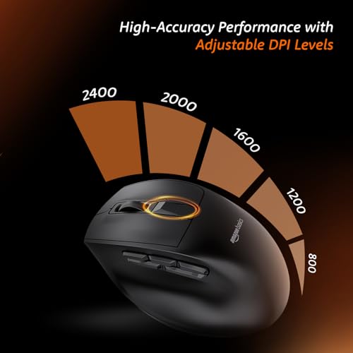 Image of Amazon Basics Pro Series 2.4G + Bluetooth + USB Triple Mode Wireless Ergonomic Mouse | 9 Buttons | Adjustable DPI (800-2400) | 500mAh Battery | Type-C Charging | Black