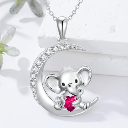 Image of PROESS Animal Birthstone Necklace 925 Sterling Silver Otter /Axolotl /Hippo /Elephant /Dachshund /Monkey /Red Panda Pendant Necklace Animal Birthstone Jewelry Gifts for Women
