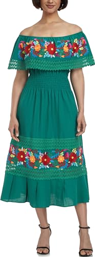 Image of YZXDORWJ Women Embroidered Mexican Peasant Casual Sexy Lace Off-Shoulder Long Dress