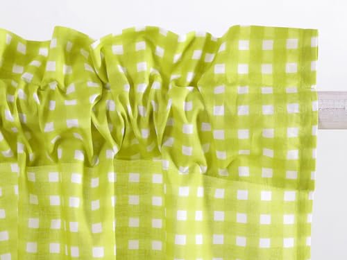 Image of Ravaiyaa - Attitude is everything Hand Printed Half Window Kitchen Curtain 100% Cotton Short Drapery Valance Curtain 40 inch X 18 inch Inch (Green Checked)