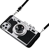 Awsaccy Emily Camera Phone Case for iPhone 17 Pro Max Silicone in Vintage Cover Cute 3D Cool Unique Design with Removable Neck Strap Lanyard Paris for Girls Women Black