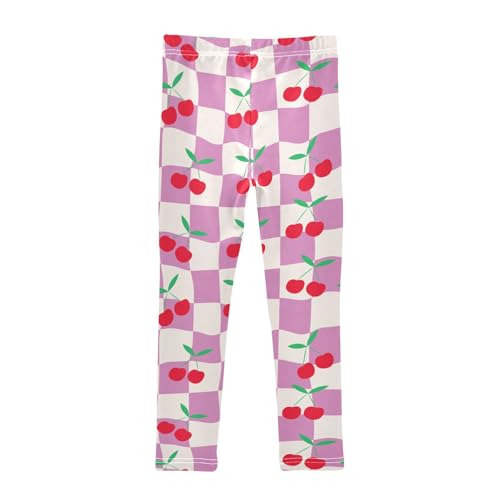 Cherry on Checker Girls Leggings,Workout Leggings for Girls Toddler Athletic Leggings Size for 3-10T2