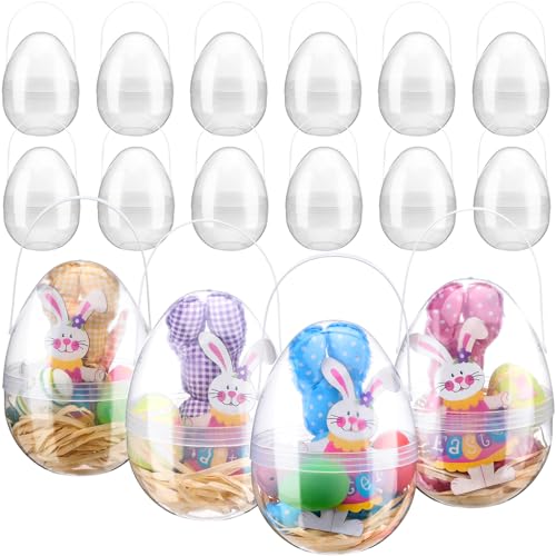 Huevos de Pascua de plástico transparente jumbo con cómodas asas, pack de 12