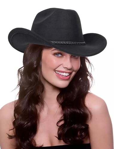 Image of Women-Classic-Western-Cowboy-Shapeable-Hat - Men-Roll-Up-Wide-Brim-Felt-Fedora-Hats-Cowgirl-Hat with Belt Buckle(M-L)