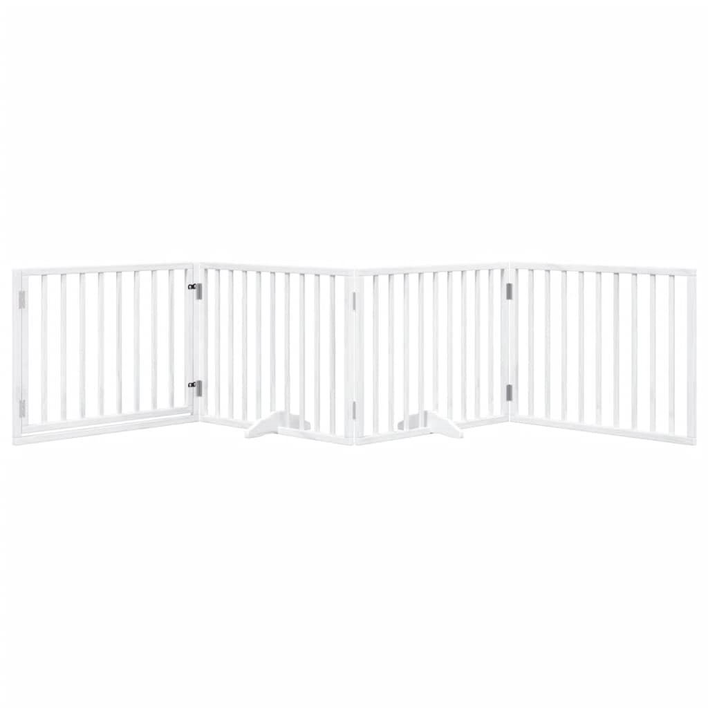 vidaXL Hundetor 6-TLG., Hundegitter Faltbar mit Tür Stützbeine, Schutzgitter für Wohnzimmer Küche Treppe, Haustiertor Türschutzgitter, Weiß Pappelholz