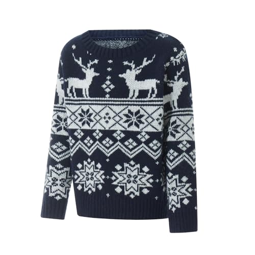Christmas Family Matching Sweaters Long Sleeve Round Neck Snowflake Elk Print Knitted Pullovers3