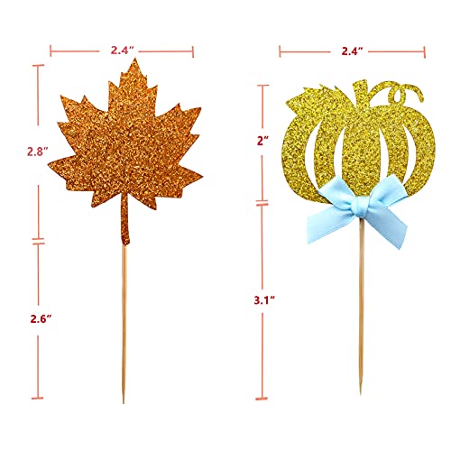 Cdlong 30Pcs Glittery Pumpkin Cupcake Toppers & Maple Leaves Cupcake Toppers, Fall Cupcake Toppers Picks For Thanksgiving Halloween Fall Birthday Party Decorations Pumpkin Baby Shower Party Supplies #TOP2