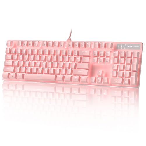 Image of MageGee Pink Gaming Keyboard USB Wired Keyboard, New Mechanical Storm Adjustable Backlight Keyboard Splash-Proof Ideal for PC /Laptop /MAC Game(Pink)