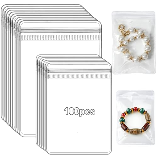 AISHN 100pcs Jewelry Bags Clear Plastic Sturdy PVC Anti Tarnish Jewelry Bags Travel Jewelry Organizer for Rings & Earrings Plastic Bags for Jewelry - 2 Sizes (2.76 * 3.94 in & 3.54 * 5.12 in)