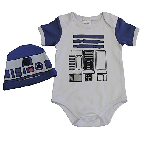Knitwits RTOO-DTOO Space Wars Inspired Baby Onesie and Hat Bundle Outfit Onesie Costume Bundle for Baby Bundle - Blue (3-6 Months)