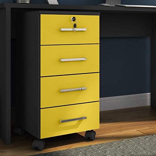 Gaveteiro 4 Gavetas com Chave Veneza Siena Móveis Preto/Amarelo