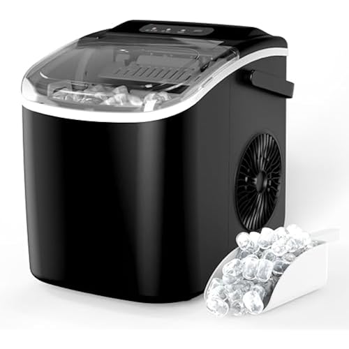 HealSmart Ice Maker for Countertop, 9 Ice Cubes Ready in 6 Mins, 26lbs Ice/24Hrs, with Self-Cleaning Feature, Ice Spoon and Basket, for Home, Kitchen, Camping, Party, Black