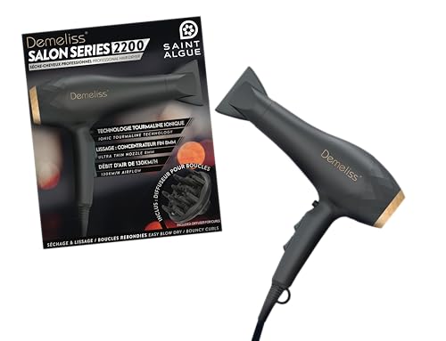 Demeliss Sèche-Cheveux Professionnel Salon Series 2200 - Tourmaline Ionique - Anti-Frisottis - 2 Vitesses, 3 Températures - Moteur AC Puissant - Diffuseur +...