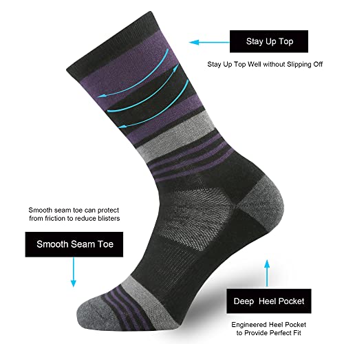 ONKE Meias de lã Merino acolchoadas femininas coloridas casuais para uso ao ar livre, trilhas, camin