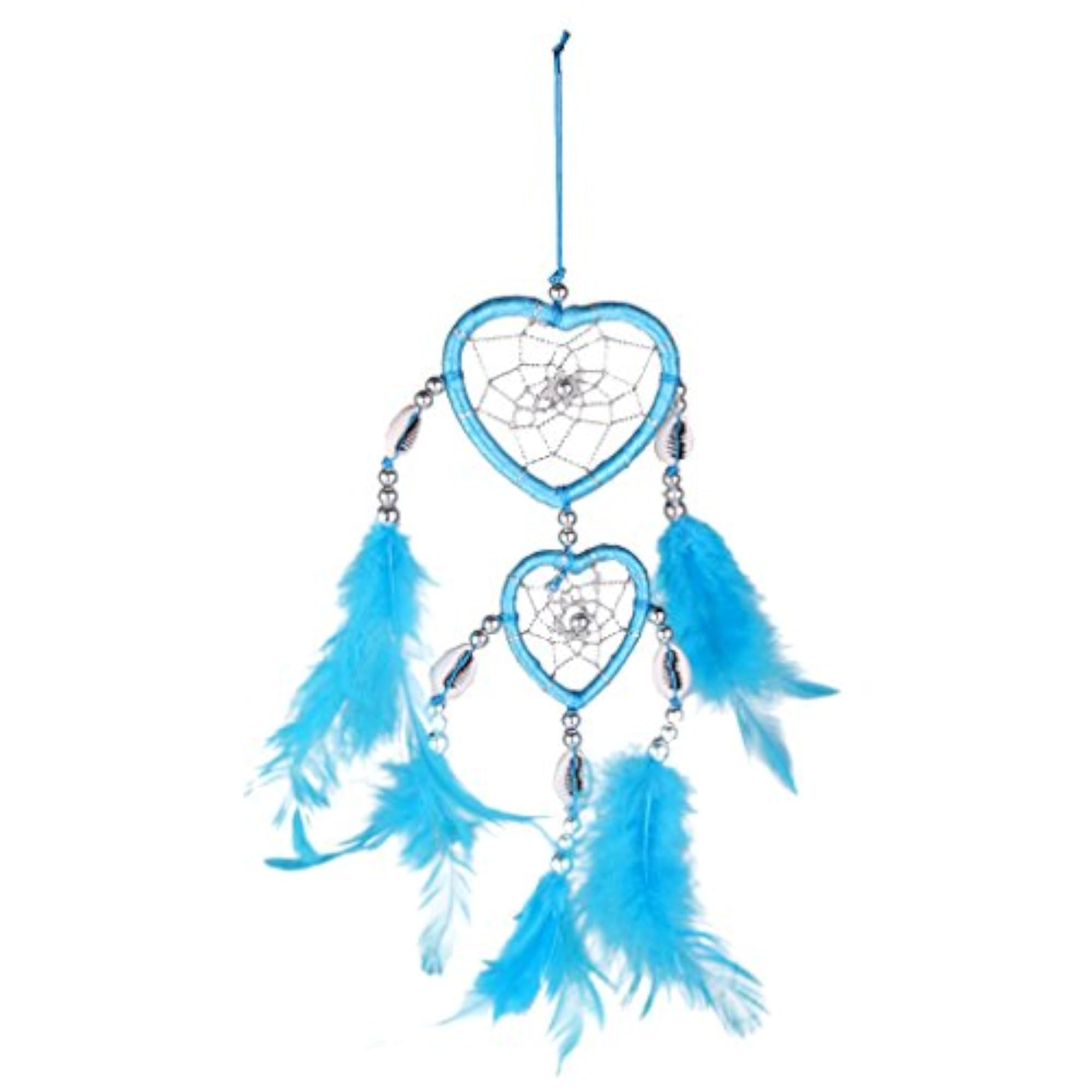 Imported Handmade Blue Feathers Double Heart Dream Catcher