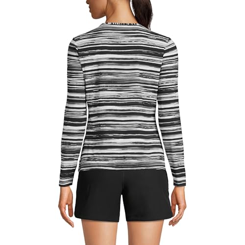 Lands' End Womens Long Sleeve Swim Tee Rash Guard Black/White Ombre Regular Medium2