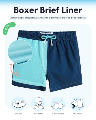 Image of maamgic Boys Swim Trunks with Compression Liner Toddler Stretch Swim Shorts
