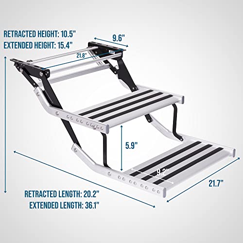 Hike Crew Manual Rv Steps | Universal 2-Step Retractable Platform W/12V Led Light, Easy Pull-Out Quick-Lock Spring, Aluminum & Steel Construction, Anti-Slip Grip & Easy Bolt Assembly | 440 Lb Capacity #TOP1