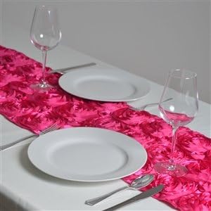 ADD&SHIP Rosette Satin Table Runner (14” x 108”) | Very Elegant & Durable Tablecloth | Perfect for Weddings, Birthdays, Home Décor and Others | 3D Large Rose Effect | (Fuchsia)