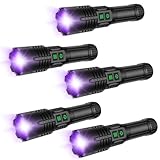 UV Flashlight Rechargeable, 2-in-1 Powerful Blacklight LED Flashlight, Tactical 6 Modes Bright High Lumens Water Resistant Zoomable Detector for Pet Urine Curing Resin Camping Emergencies (5 Pack)