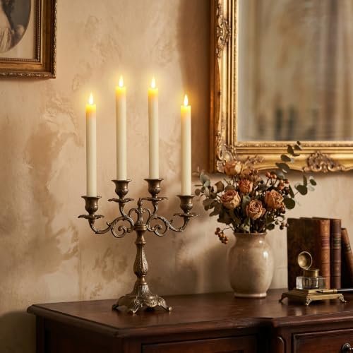 Image of GenSwin LED Taper Candles Flickering with Remote Timer, Battery Operated Taper Flameless Candles with 3D Wick Real Wax Window Candlesticks Pack of 2 for Home Wedding Decor(Ivory, 0.78 x 9.64 Inch)