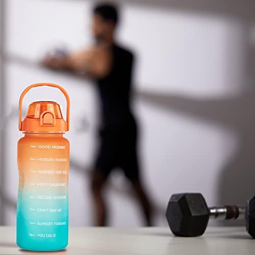 SOLARA 2 litre water bottle with straw, sports water bottle with Times to Drink, 2 liter Water Bottles with Time Markings, BPA Free Tritan Water Bottle with Motivational Quotes | Orange Teal