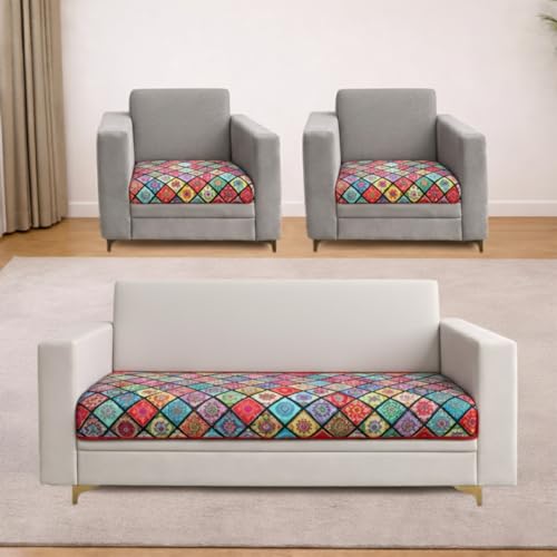 Image of Homerz Premium 5 (3+1+1) Seater Velvet Sofa Panel Cover with Digital Prints | Anti-Slip Backing (Mandala, 5 (3+1+1) Seater)