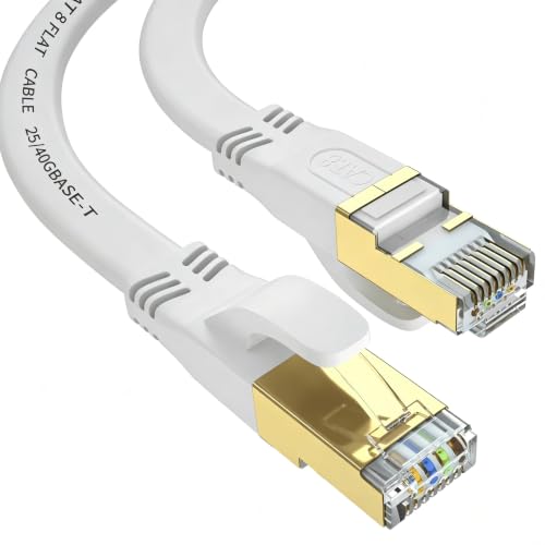 YSONG Cat 8 Ethernet Cable 2M High Speed 40Gbps 2000Mhz Flat Internet Cable Gold Plated RJ45 Lan Cable for PC/Modem/Router/Gaming Faster Than Cat7/Cat6/Cat5 (White)