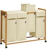 AdelDream Wasmand, bamboe wassorteerder met wielen, wasverzamelaar, 4 vakken, waswagen met abn...