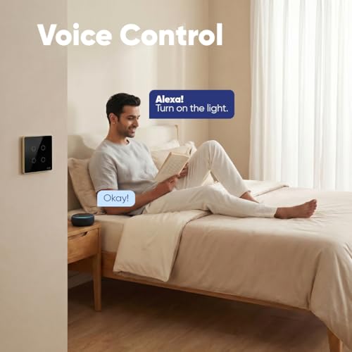 Image of AZIOT Smart Premium Toughened Glass Touch Switch Panel | Elevate 2 Module 4 Switch | WiFi + BLE | No Hub Required | Compatible with Alexa, Google Assistant & Siri | Black