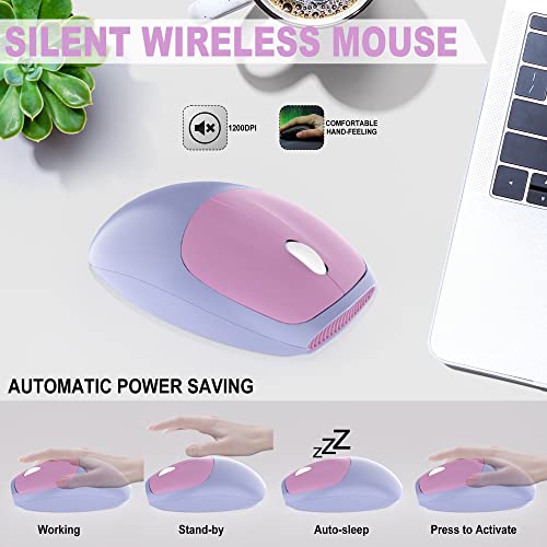 Wireless Keyboard Mouse Combo, Colorful Mouse And Keyboard Combo, 104 Keys Cute Wireless Keyboard With Number Pad For Windows, Computer, Pc, Notebook, Laptop (Purple) #TOP4