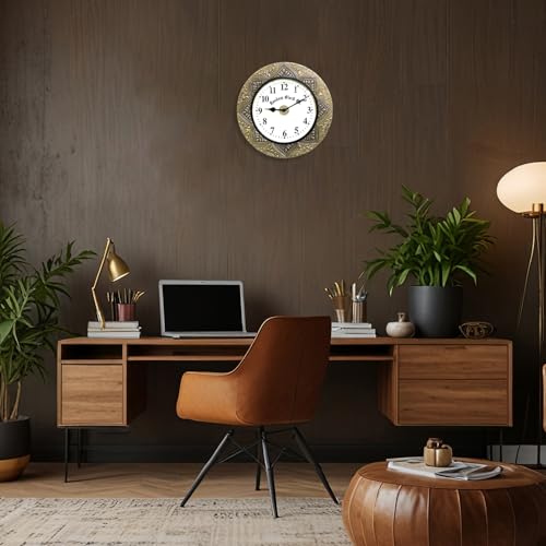 Image of RANDOM Brass Decorative Sweep Silent Wall Clock, Antique Gold, Embossed Mandala Frame, Round, Vintage Style 30 cm for Home Office