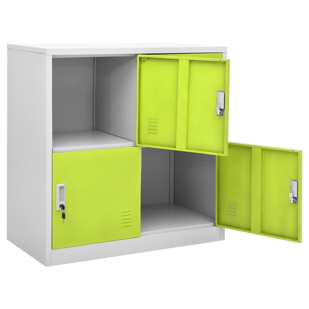 Armadio grigio chiaro e verde, 90 x 45 x 92,5 cm, robusto armadio in metallo in acciaio con 4 scomparti e serrature, armadietto moderno per ufficio, scuola, archivio e home office