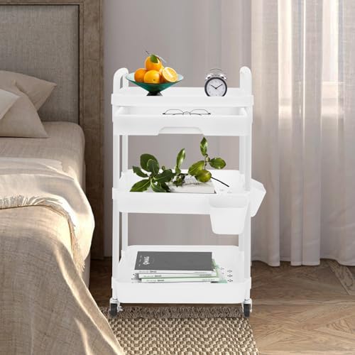 Miniatura 2 de Carro De Almacenamiento De 3 Pisos Con Cajón De 3 Niveles, Carrito De Transporte Para Taller, Garaje, Hogar, 40 X 30 X 76 Cm, Color Blanco