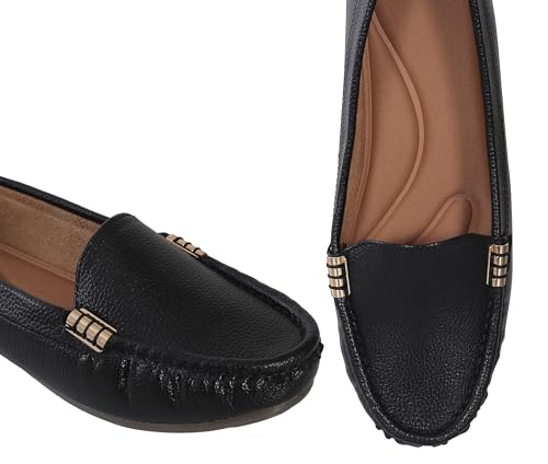 Image of Pluxh Women Ballet Flats | Slip-On Casual & Formal Shoes | Elegant Metal Accent Design, Soft Cushioned Insole with Flexible Anti-Slip Sole | Office Wear, Daily Use & Travel Footwear