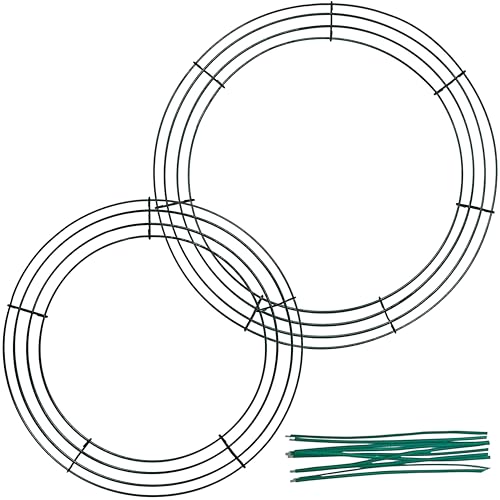 Wreath Frame Set - 12 inch and 14 inch Metal Wreath Frame with 10 Twist Ties â€“ Round Metal Wreath Frame for Floral Decorations on Weddings Christmas Home Party Celebrations, Dark Green