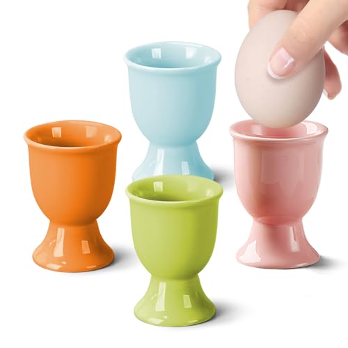 Jeukwud Lot de 4 coquetiers en porcelaine - 5 x 7 cm - Support à œufs pour la table du petit-déjeuner